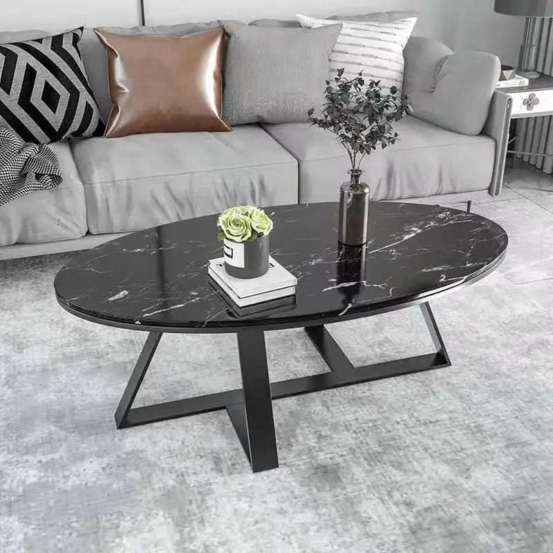 Cheap Metal Center Table Set with Marble Top Mesa De Centro