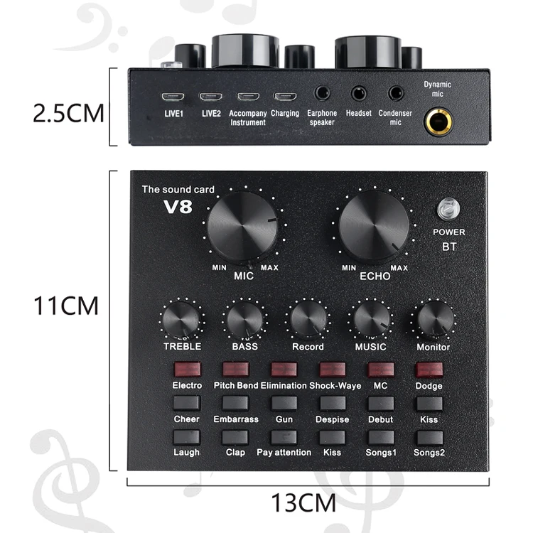 Professional Studio Audio Interface Recording External Live Sound Card V8 for Condenser Microphone