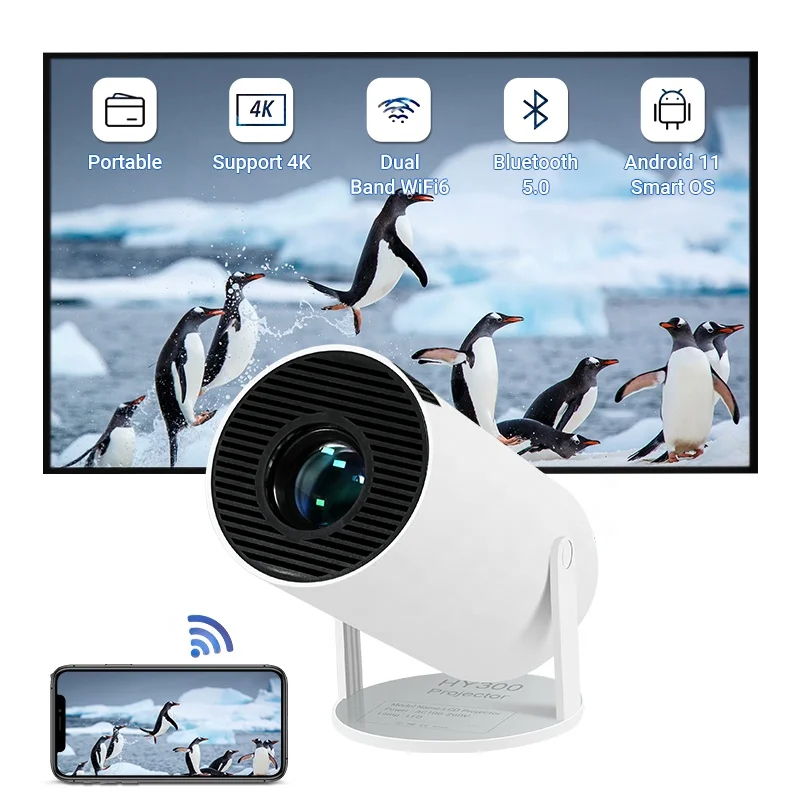 Hotack Factory Newest HY300pro Smart Android Wifi Projecteur HD Home Theater  Video Proyector Portable Outdoor Mini 4k Projector