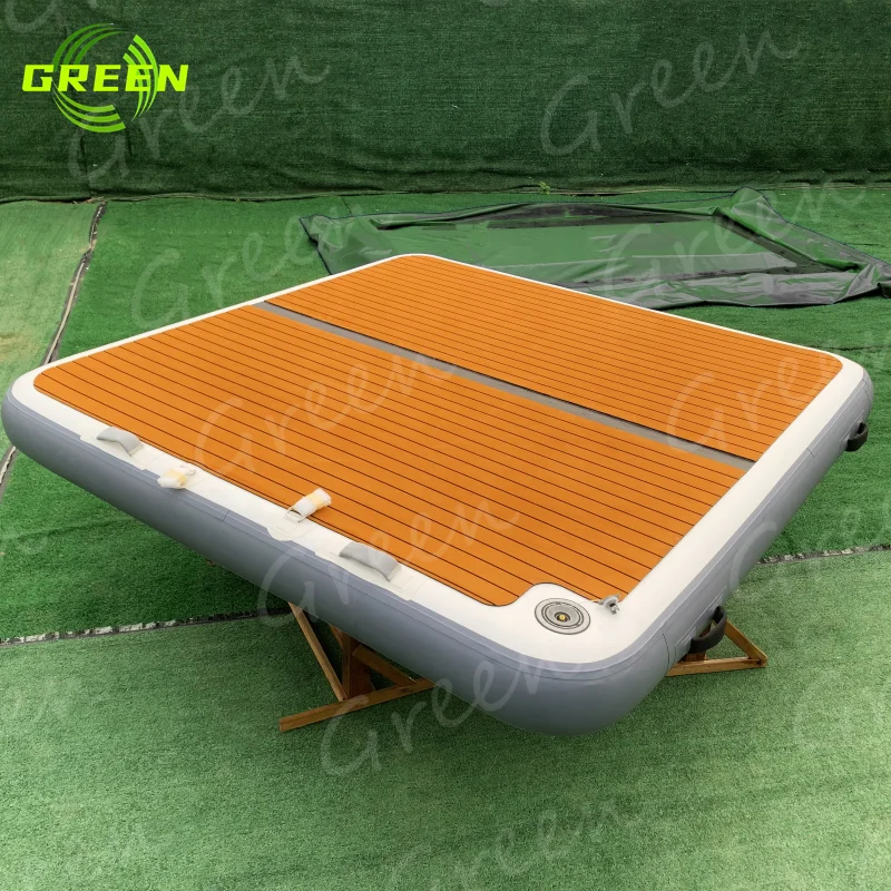 GREEN Inflatable Leisure Yacht Yoga Drop Stitch Platform Deck Hard Pvc Water Swim Pool Floating Dock Mat with Ladder for Lake