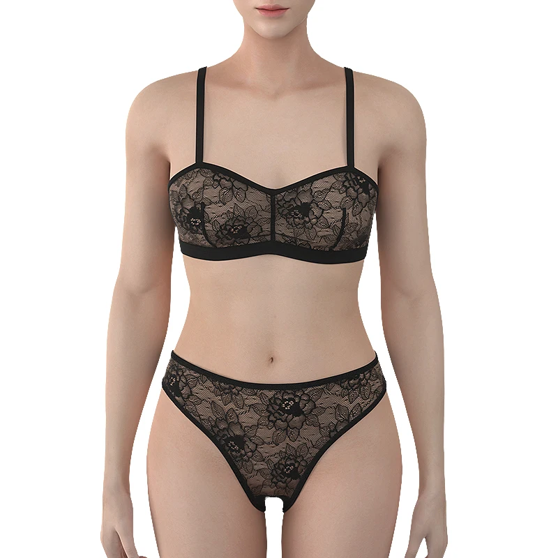 Floral Mesh Fabric Women's Underwear Sexy Lingerie Women Bra & Brief Sets Transparent Bra Buy