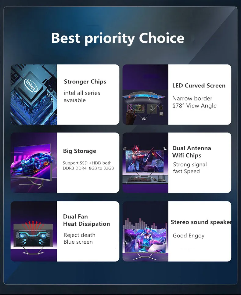 24in Curved Screen Gaming Monitors All In One Desktop 1080 Aio Pc Gamer