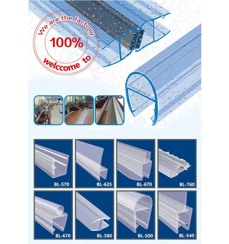 Silicon Rubber Profile Sealing Weather Magnet Shower Water Enclosure Magnetic Plastic Partition Strip Glass Seal for Glass Door