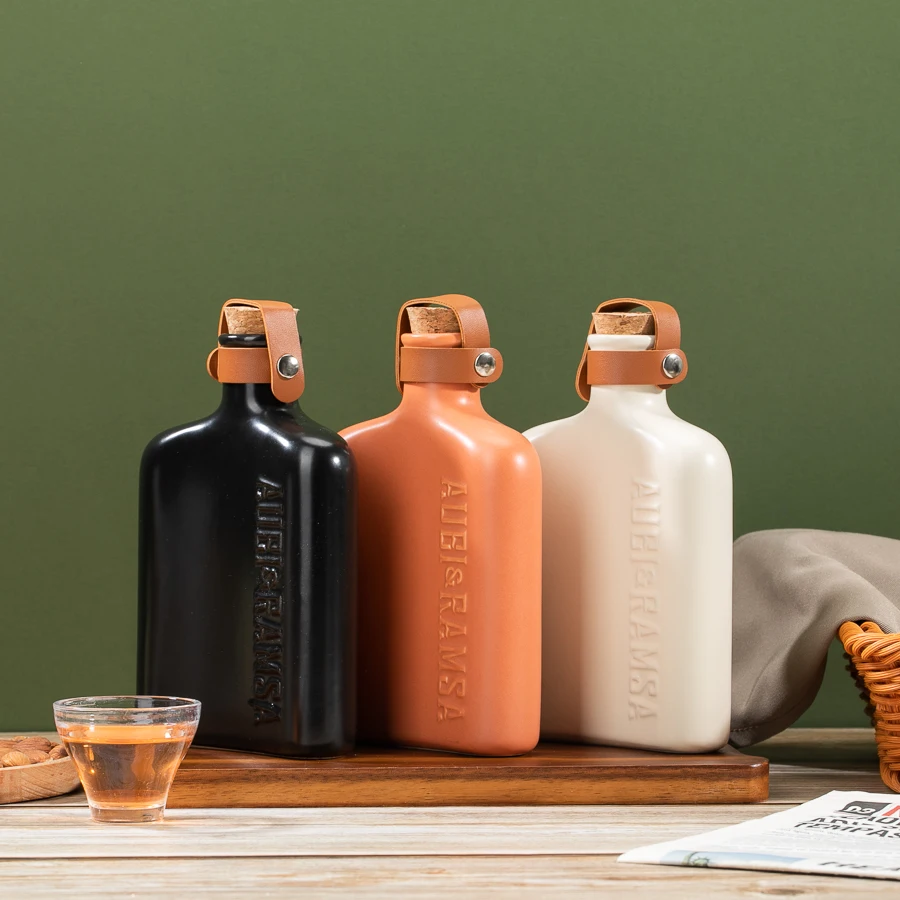 Wholesale 350ml Flat Flask Customized Glass Brandy Bottle Non-Alcoholic  Wine Red Vodka Rectangular Candy Chocolate Noodles