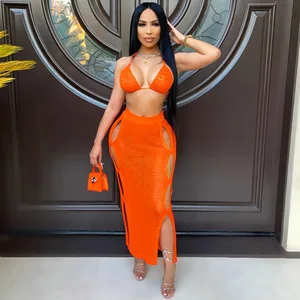 Wholesale Triangle Long Dress Coverup Crochet Swimsuit Cover up