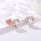 Heart Earrings Heartheart KRKC Round Brilliant CZ Rose White Gold Plated 925 Sterling Silver Diamond Heart Stud Earrings For Women