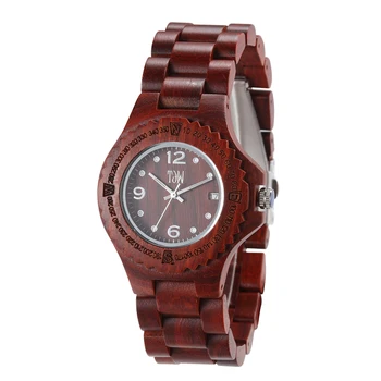 Women's Red Sandalwood Charm Quartz Watch with Luminous Dial and Super Luminous Hands 20mm Band Width for Business