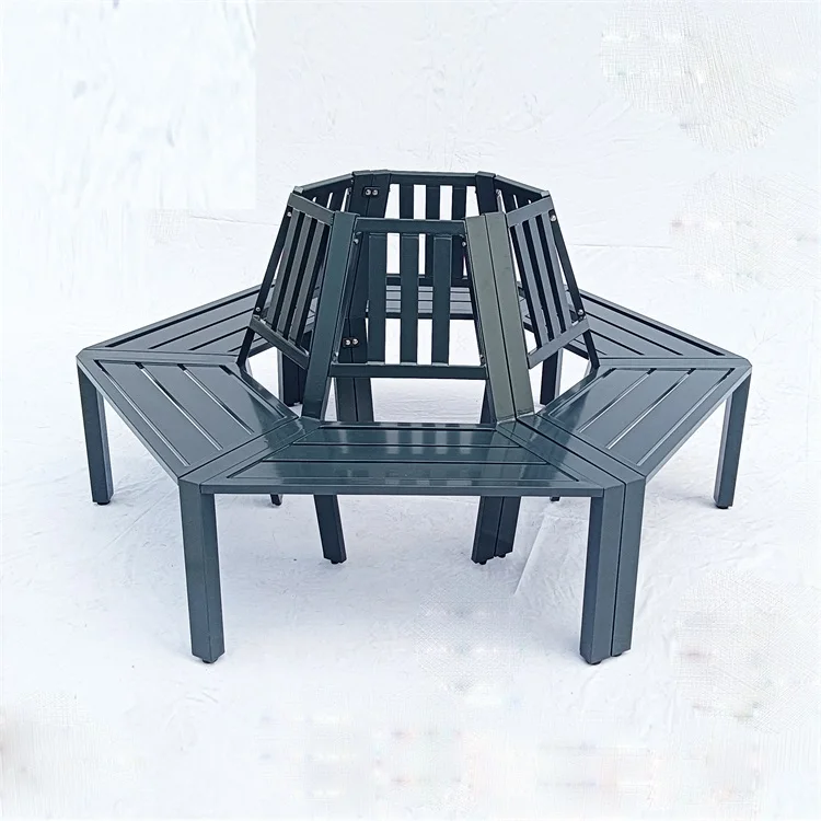 Yoho New Outdoor Round Tree Bench Durable Iron Metal Material Aluminum Tube Patio Bench for Park Gym Workshop Mall Entry Patio