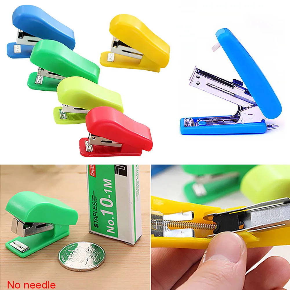 Random Color Stapler Solid Office Stationery Cute Mini Stapler for No. 10 Staples