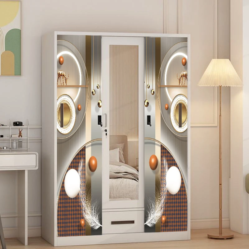 Steel Sliding Door Wardrobe with Mirror Drawer Almirah for Bedroom Storage