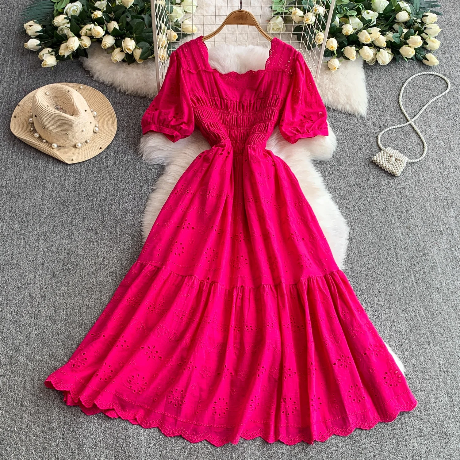 flowy maxi dress wedding guest Women's Floral Print V-Neck Flutter Sleeve Flowy Maxi Dress Boho Weddi main image 1