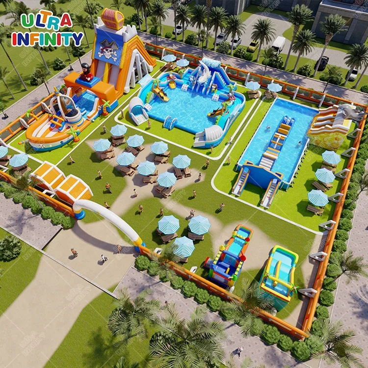 Outdoor Customized Large Pool Inflatable Water Amusement Park Commercial Mobile Land Park Inflatable for Kids and Adults
