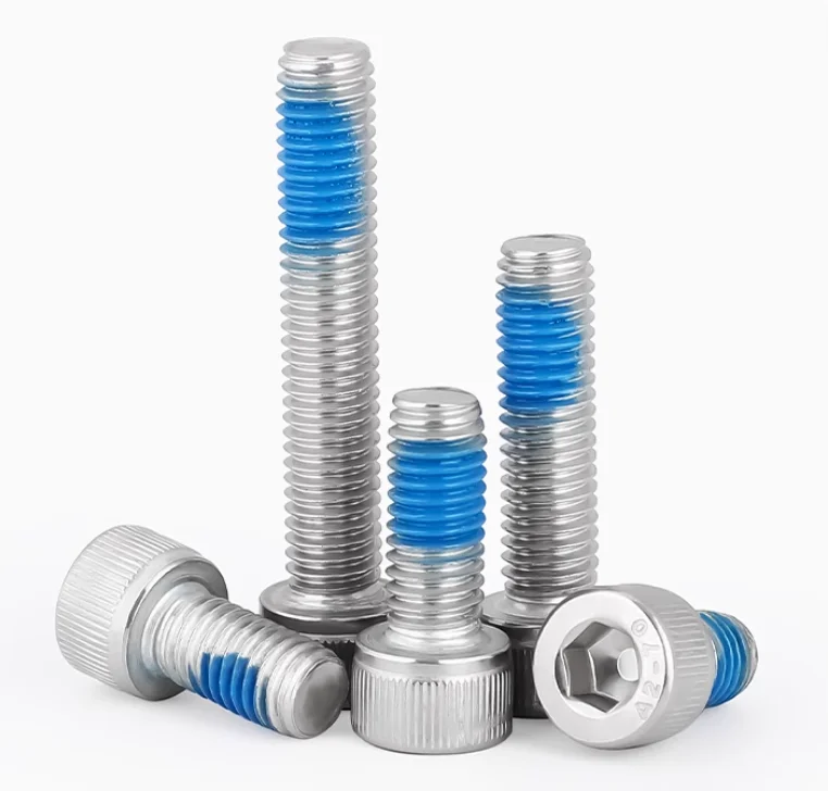 product customized steel countersunk flat pan head threadlock screws bolt anti loosening blue nylon patch locking thread nylok screw-64