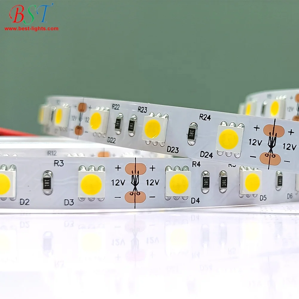 Светодиодная лента 12v холодный белый 5050 Светодиодные полосы света 6000-6500 к супер яркий 14,4 Вт 16.4ft tiras led для кухни, автомобильное освещение