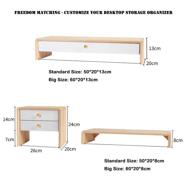 Wooden Monitor Stand Riser with Storage Organizer