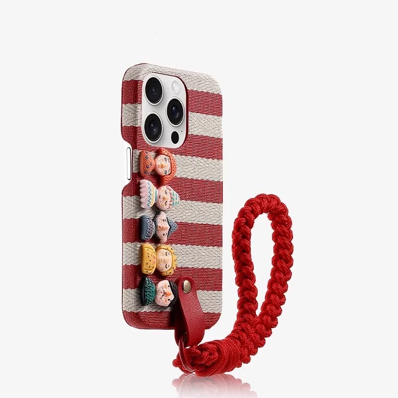 Funda de teléfono divertida con muñeca a rayas Compatible con nuevo estilo premium Lanyard Anticaída para iPhone 11 12 13 14 15 16 Pro Max Plus Estilo Ins  