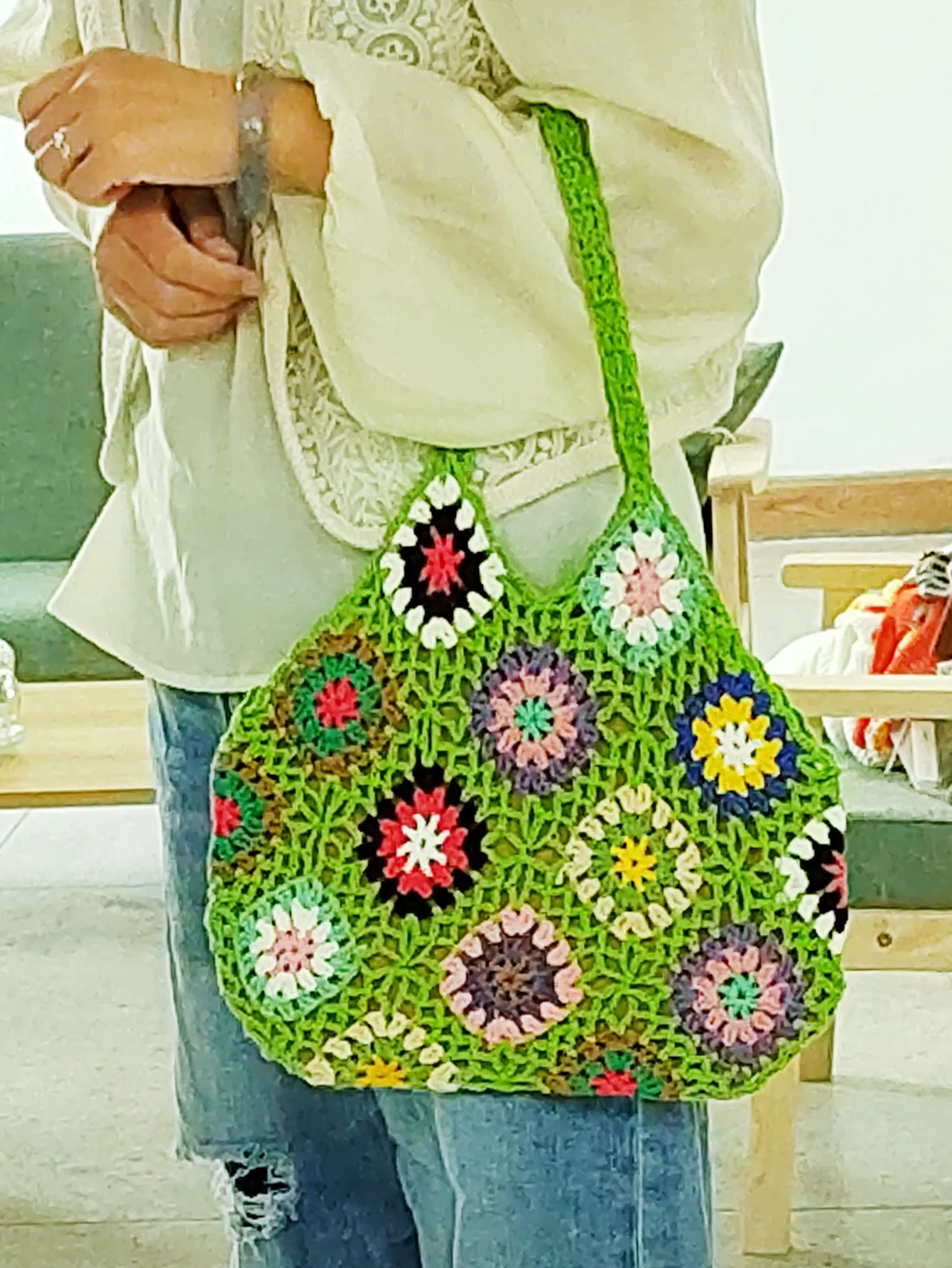 Bolso de mano de ganchillo hecho a mano para la playa, bolsa de mano de  verano