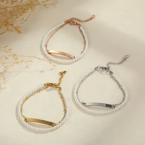 MW Stainless Steel New Design 18K PVD Polish Waterproof Pearl Mixed Bracelet Set in Gold Silver Pearl Bracelet Stainless Steel