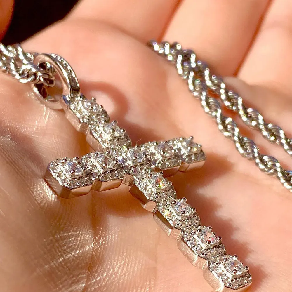 Hiphop Luxury Jewelry Custom Silver Shaped 18k Gold Men Pendant Iced Out Diamond Cross Pendant necklace