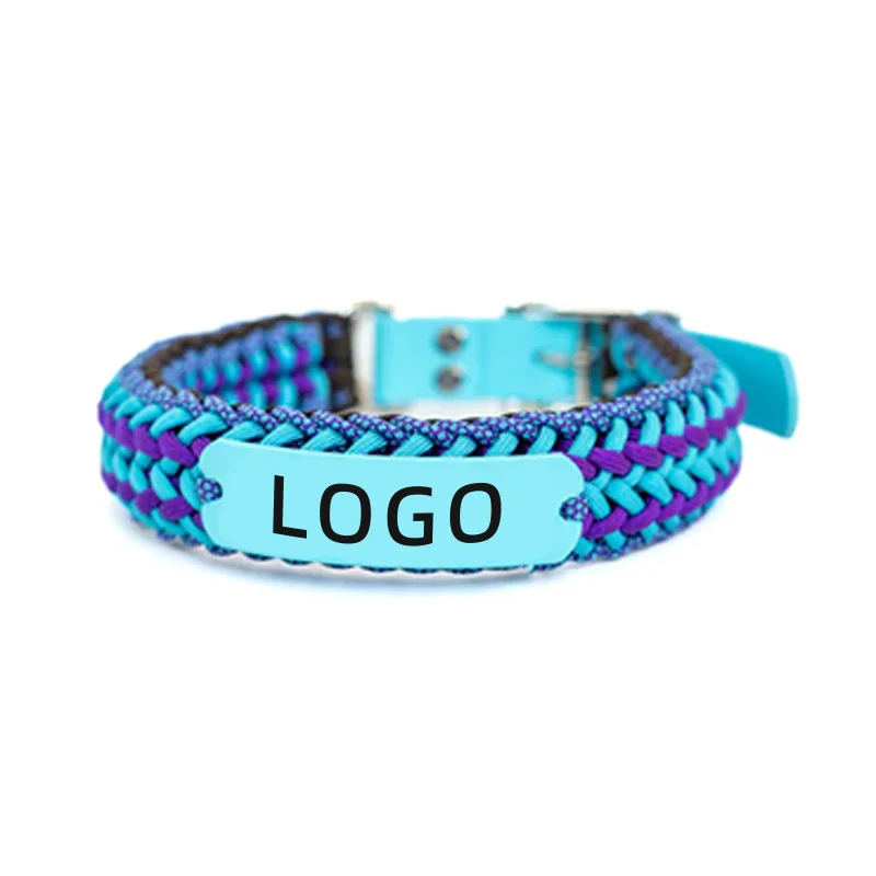 Custom Color Logo Pet Accessories Manufacture Personalized Adjustable Macrame Hand Woven Paracord Pet Dog Collar and Leash Set