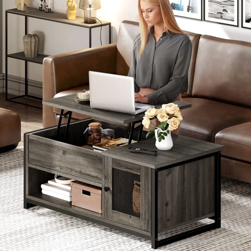 Bien Lift up Top Coffee Table Wooden Lifting Center Table with Hidden Storage Compartment Sofa Side Tea Table for Living Room