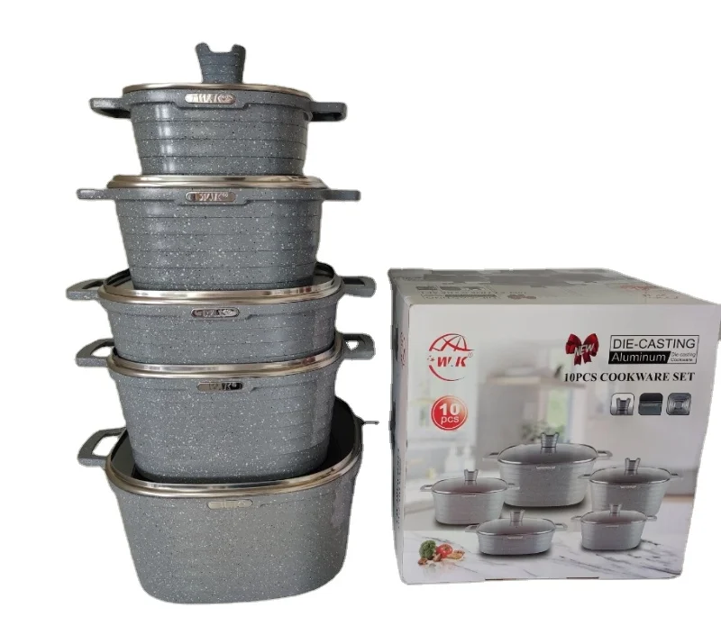 Factory Direct 10pcs Detachable Handle Cookware Set New Arrival Popular Cooking Pot Deep Fry Pan