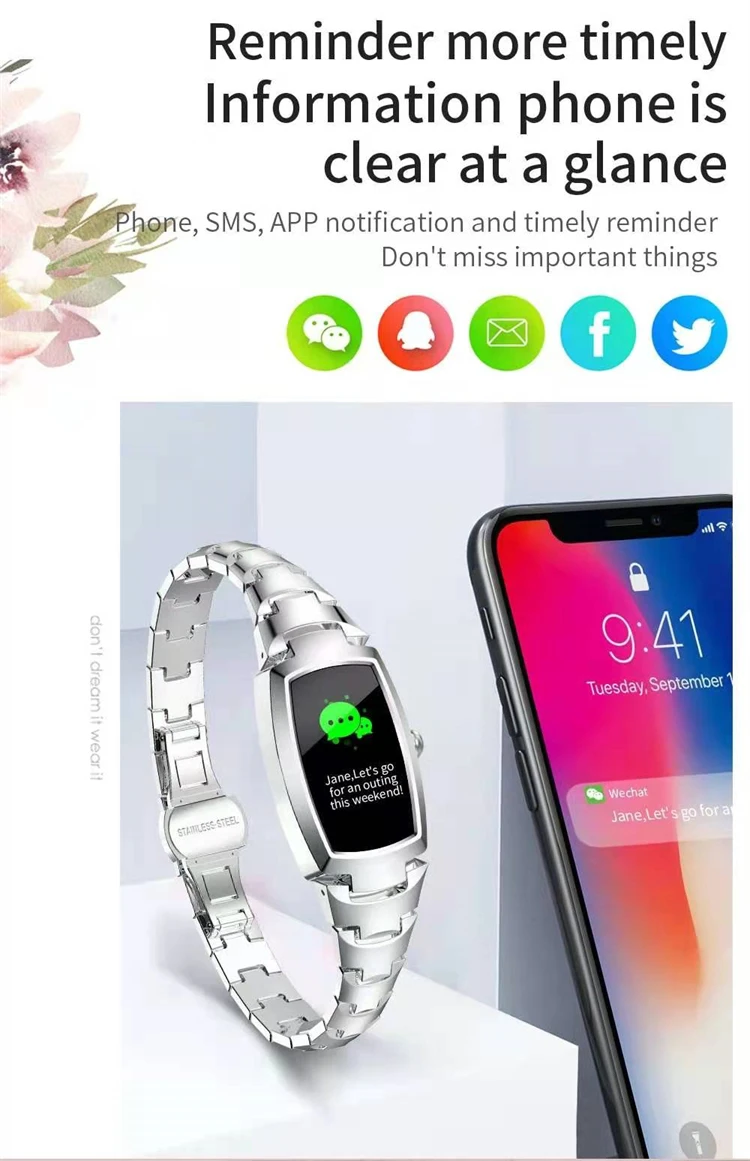 2021 New Launched Fashion ladies Bracelet Band H8 pro Smartwatch Women Heart Rate Blood Pressure Smart Watch H8 pro