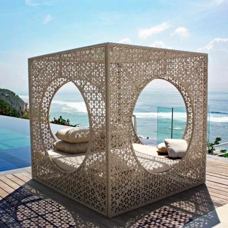 Bali Modern Aluminum Frame Rattan Outdoor Daybed Pool Cabanas Sun Lounger Waterproof for Courtyard Hotel Use