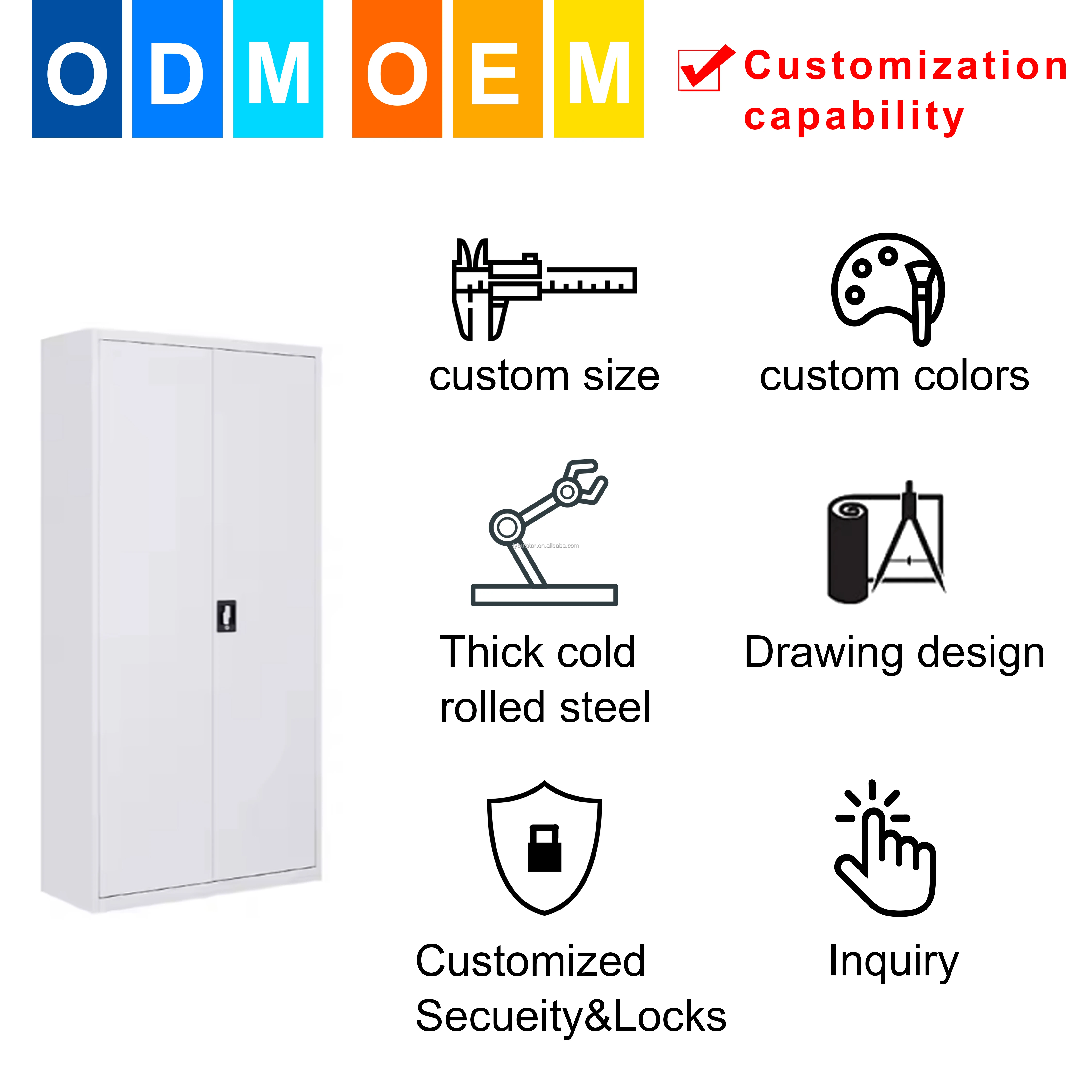 Two-Door Steel Storage Cupboard with Lock Fireproof Waterproof File Cabinet New Design for Home Office Use for Libraries