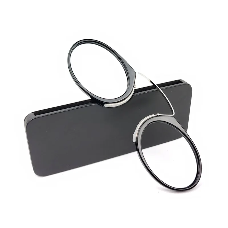 Clip on Nose Small  Pocket Mini Reading Glasses Without Arms Temples Round Shape  Reading Glasses With case Manufacturers China
