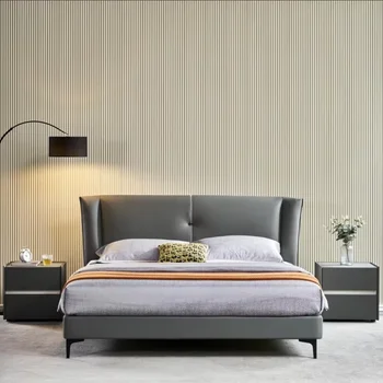Bedroom Furniture New Design Double Beauty Modern King Size Bed Leather Luxury Stainless Steel Metal Beds for Home