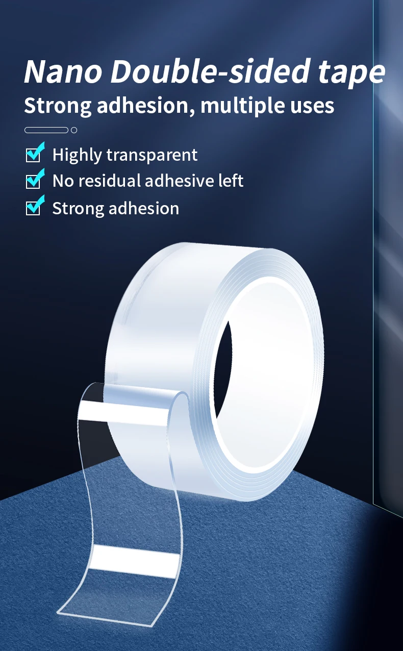 Easy To Use Washable Adhesive Silicone Tape Clear Nano Gel Grip Double