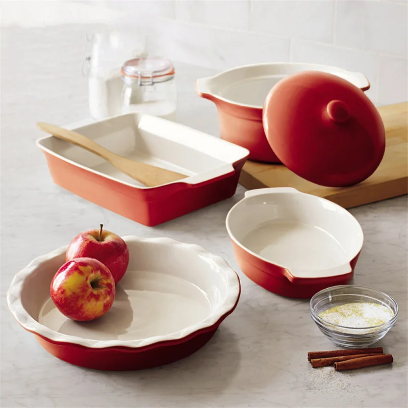 Stoneware Red Kitchen Soup Tureen Large Casserole Pie Dish Seafood Pan