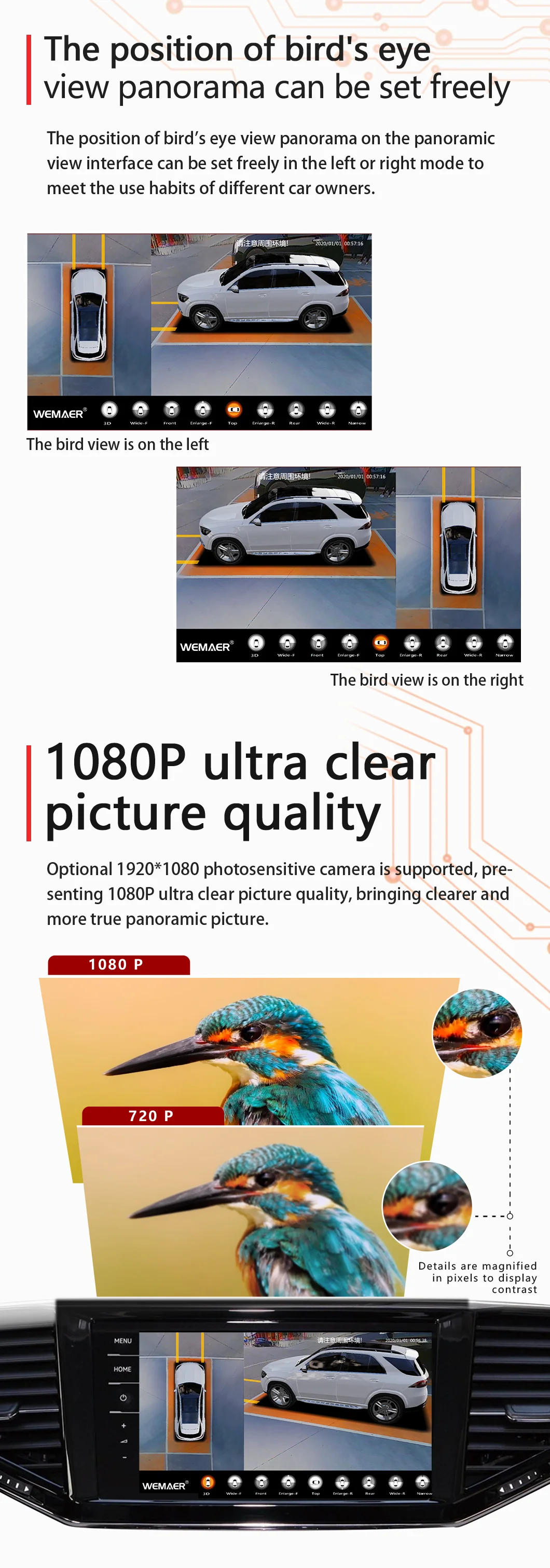 Wemaer OEM Panorama Driving Assistance System 3D 360 Degree Bird View System Car Security Camera for Nissan VW Kia manufacture