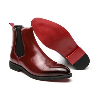 Men's Red Black Italian Luxury Leather British Chelsea Boots for Men Genuine Leather Oxford Boot Shoes Hombre Homme Size 48