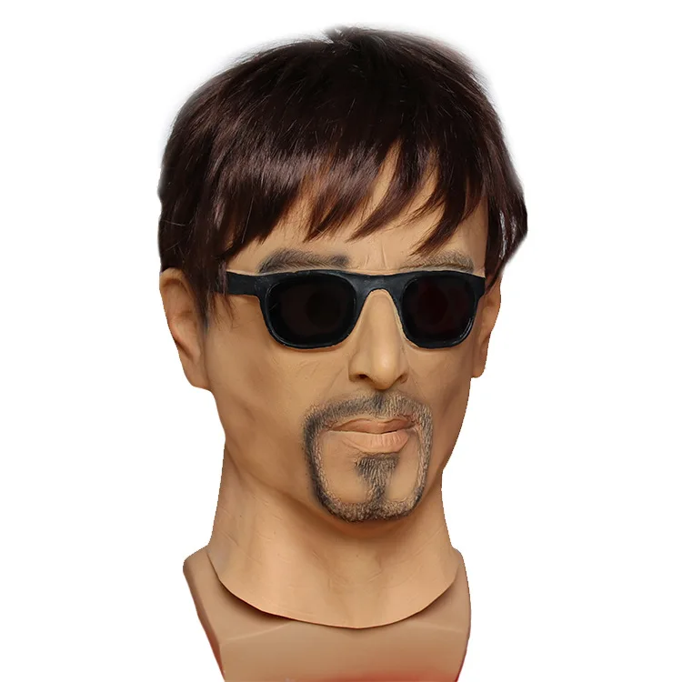 Realistic Man Mask with Wig Latex Human Face With Sunglasses Funny Rubber Masquerade Artificial Human Full Head Party Mask