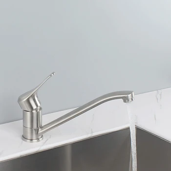 Stainless Steel Long Arm Rotatable Kitchen Sink Faucet Single Lever Water Tap