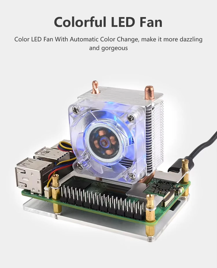Raspberry Pi 5 Vertical Ice Tower Radiator U-shaped Copper Tube Fins CPU Cooling RGB Colorful Fan
