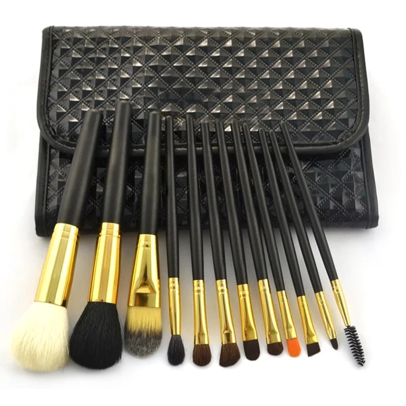 Новое поступление, набор золотых косметических кистей для макияжа с животными волосами, 12 шт.