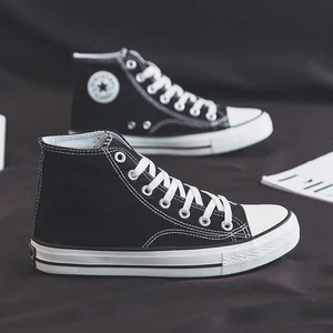 New Design Male Canvas High Top Shoes Black and White Walking Footwear for Ladies Rubber Sole Fashion Men's Casual Sneakers