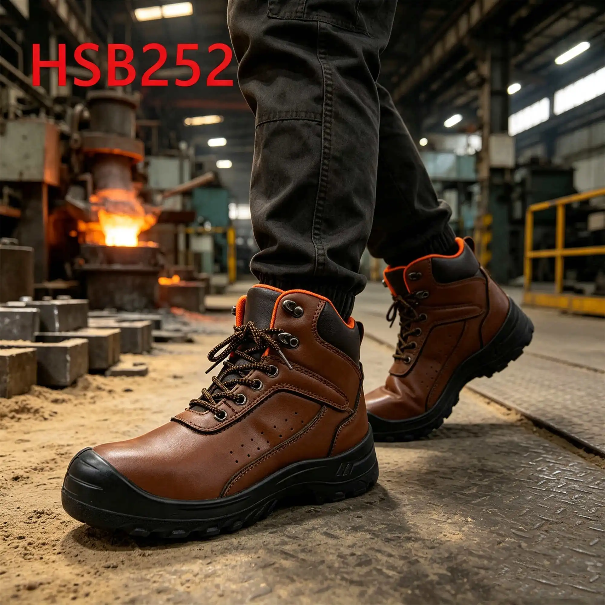ZYF,Factory Price Hua Singh Safety Footwear with Steel Toe Heavy Industry Anti-acid&alkali Outsole Brown Work Boots HSB252