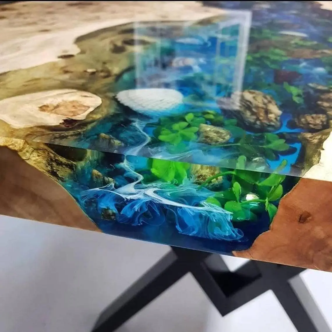 Mtbjzj 100 Solid Crystal Clear Epoxy Resin River Table Cast Table