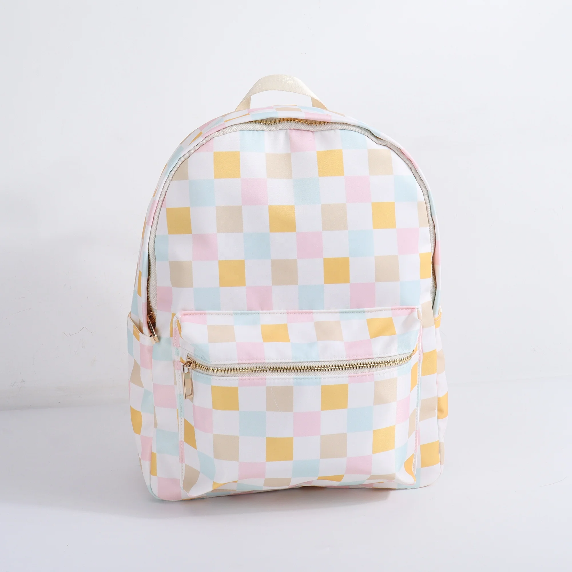 Keymay School Bag Custom Check Printed Backpack Waterproof Nylon Checkered Print School Bags for Girls Students Cute Backpacks