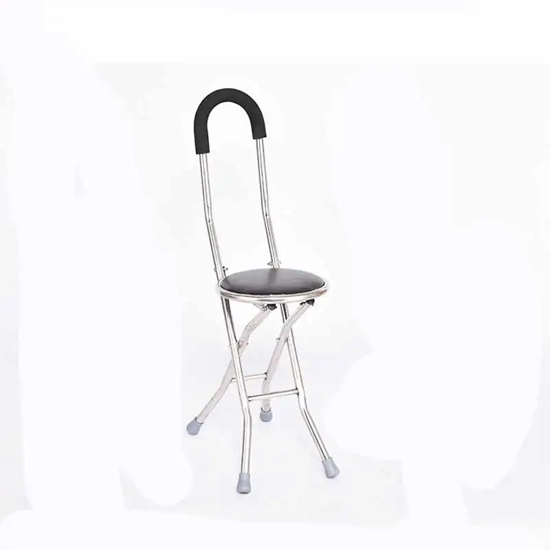 Foldable stainless steel four-legged cane stool for the elderly with crutches non-slip cane chair