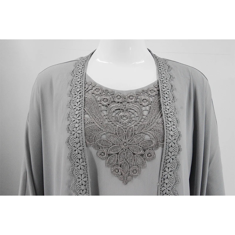 New Designs Eid Dubai Islamic Elegant Modest Abaya Women Muslim Dress Inner Slip Dress Abaya Set Embroider Satin Silk Open Abaya