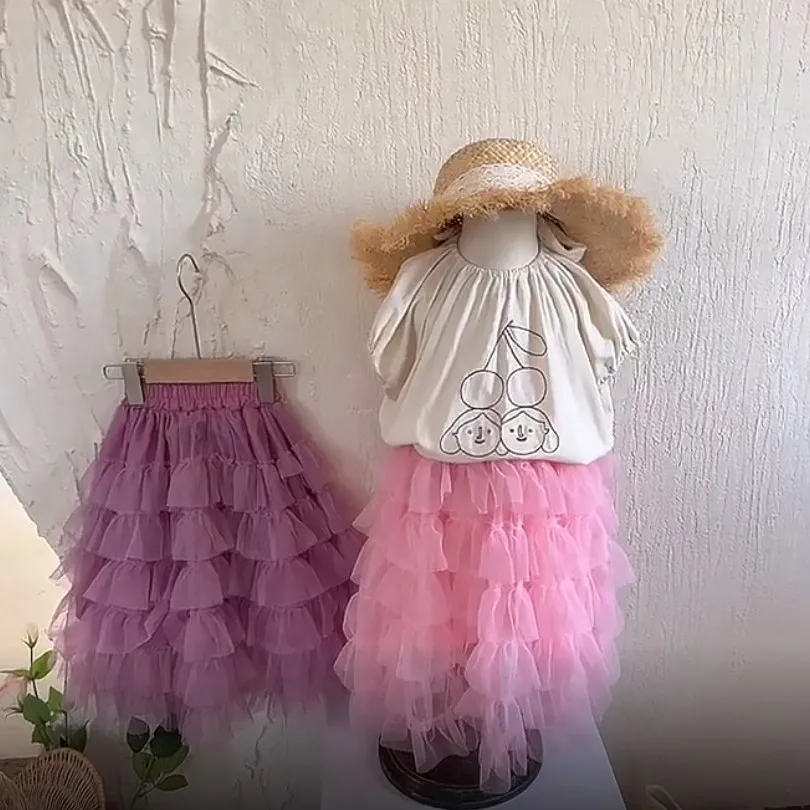 2022 Baby Girl Pink Purple Long Ruffle Tutu Skirt - 1-6years