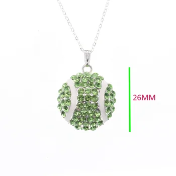 Green Crystal Tennis Ball Charm Pendant Necklace Sport Theme Rhinestone Necklace Diamond Ball Pendant Necklace