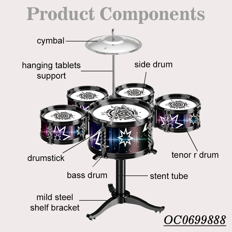 Jazz Drum Set for Musical Instruments Kids Professional Non Toxic with Chair