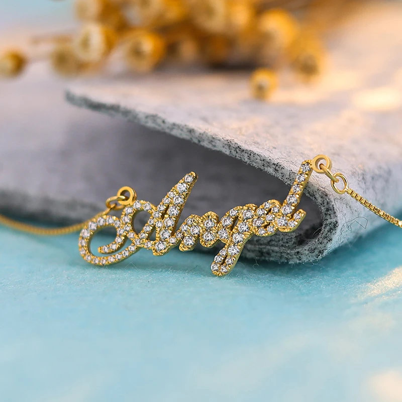925 Sterling Silver Custom Diamond Name Letter Necklace Personalized Luxury  Women Jewelry Bling Zircons Initial Necklace