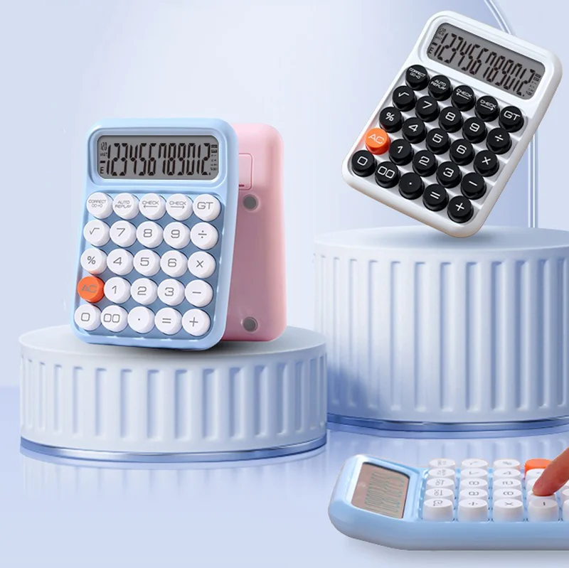 Custom school stationery items 12 digits calculator number checking function color mechanical button calculator